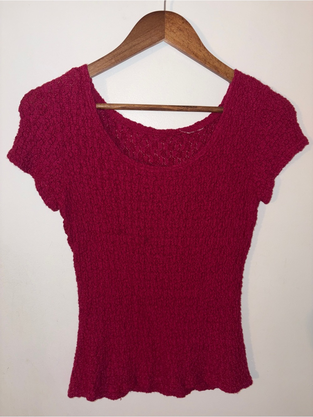 Textured Short Sleeve Knit Top - Deep Raspberry